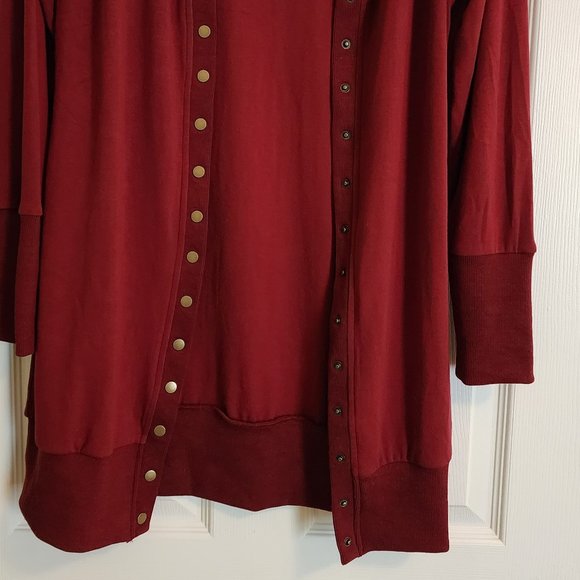 MEROKEETY Burgundy Long Gold Snap Cardigan Sweater Size M - Picture 10 of 12